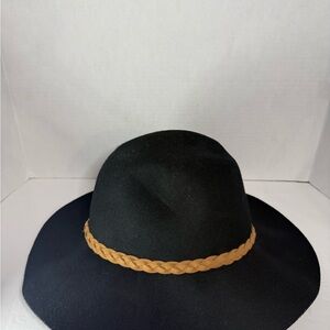 Elegant Black Hat with Tan Braided Detail